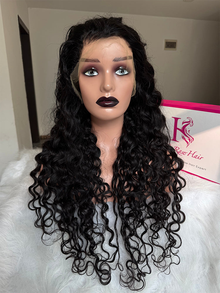 Raw Indian Curly Hair 1b# HD Lace  Wigs