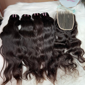 Raw Indian wavy Hair Bundle with HD lace