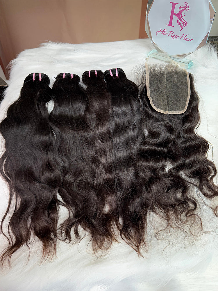 Raw Indian wavy Hair Bundle with HD lace