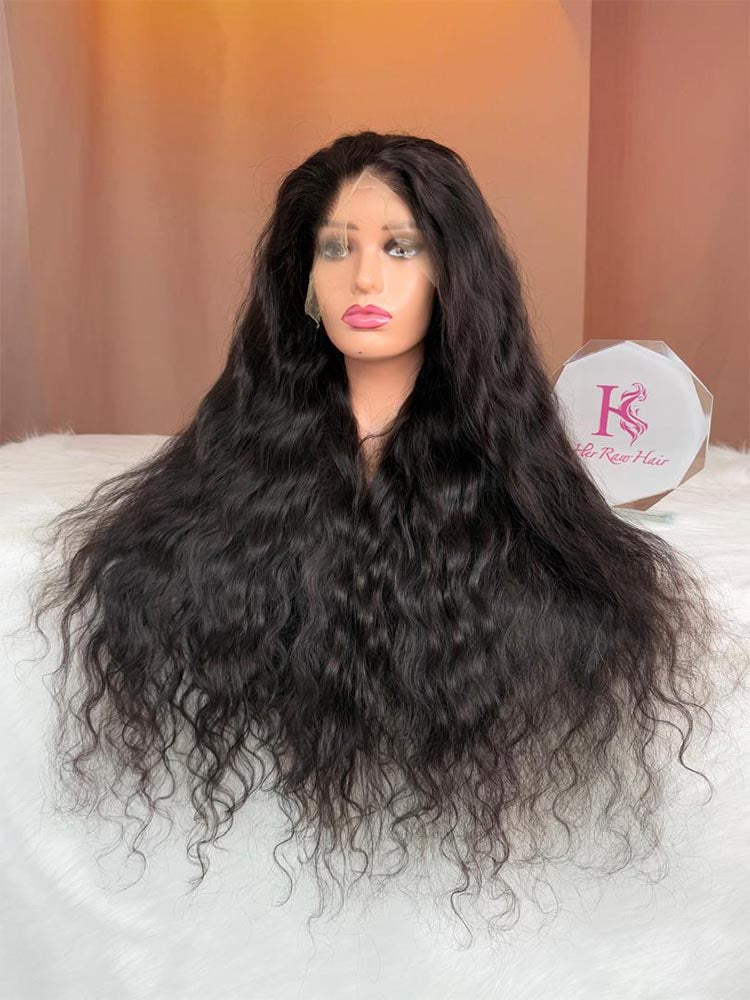 Raw Indian wavy Hair 1b# HD Lace  Wigs