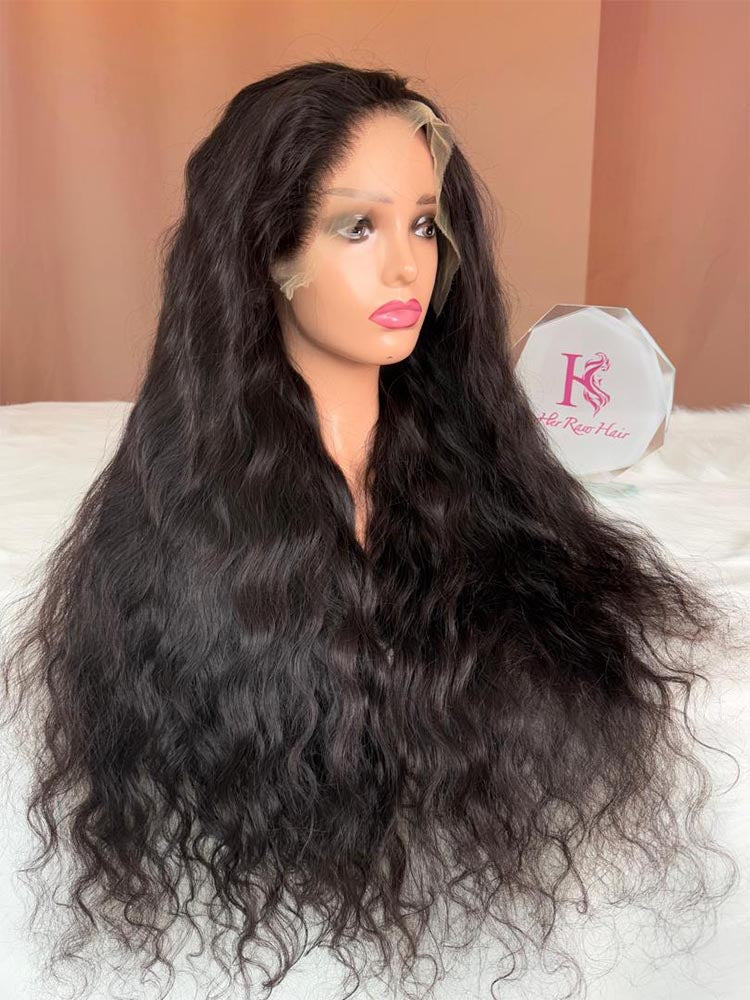 Raw Indian wavy Hair 1b# HD Lace  Wigs